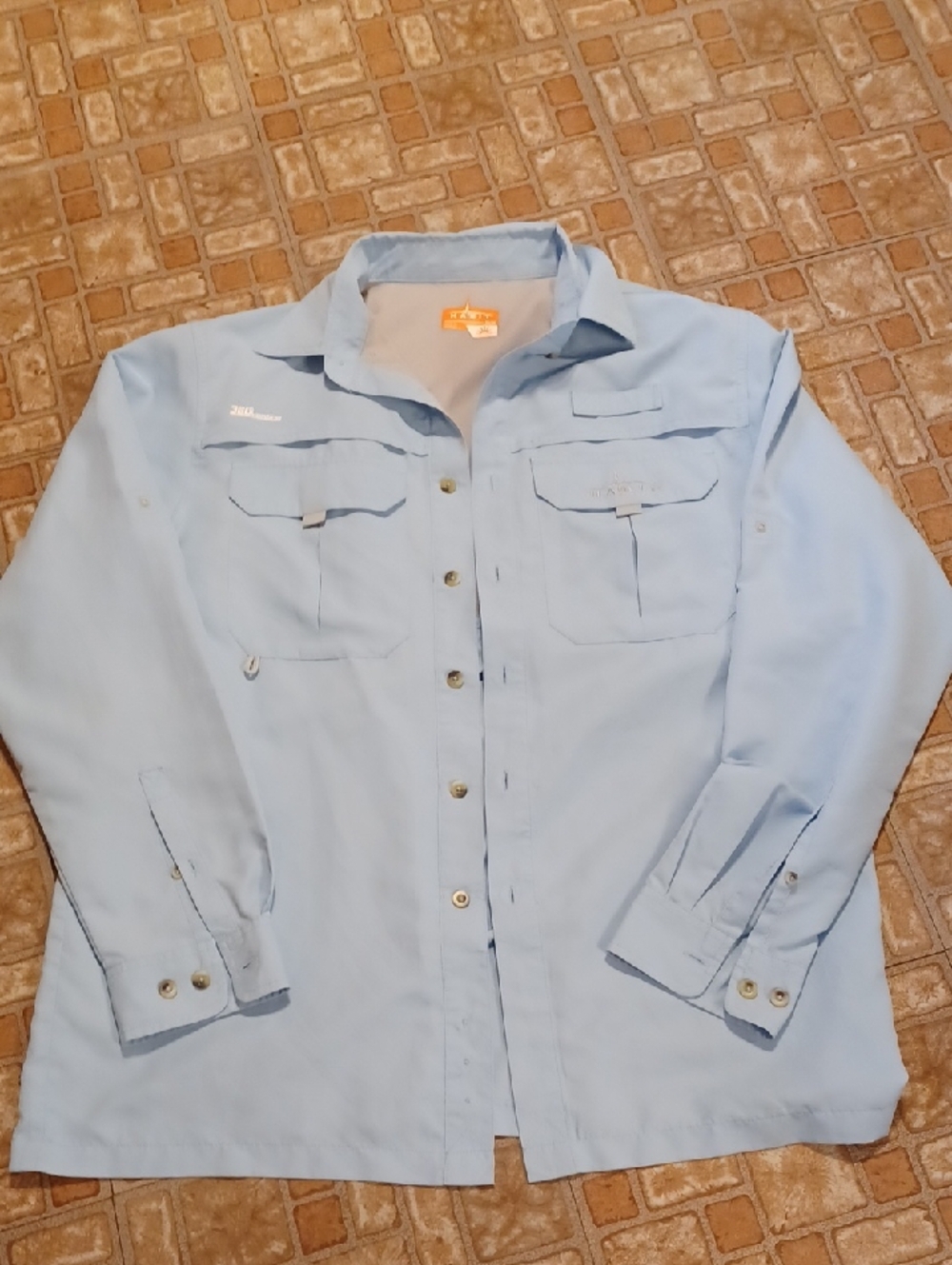 Men's Light Blue Long-Sleeve Fishing Shiry Button-Down Shirt with 360 Ventec